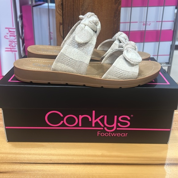 NWT Corkys Tan Natural Stripe Take a Bow Sandal - Picture 2 of 4